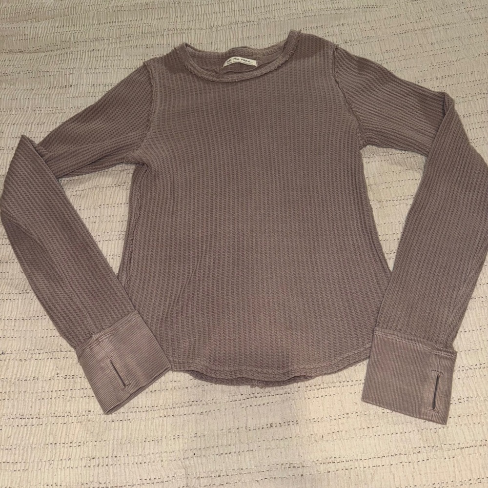 We The Free Free People Mauve Waffle Knit Thermal Thumbhole Top OB1803865 Medium